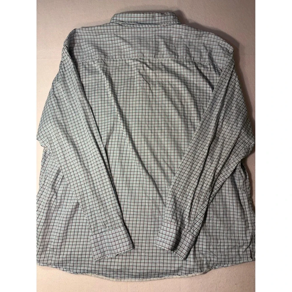 Orvis Active Fit Mens XXL Blue White Plaid Long Sleeve Button Down Shirt Logo